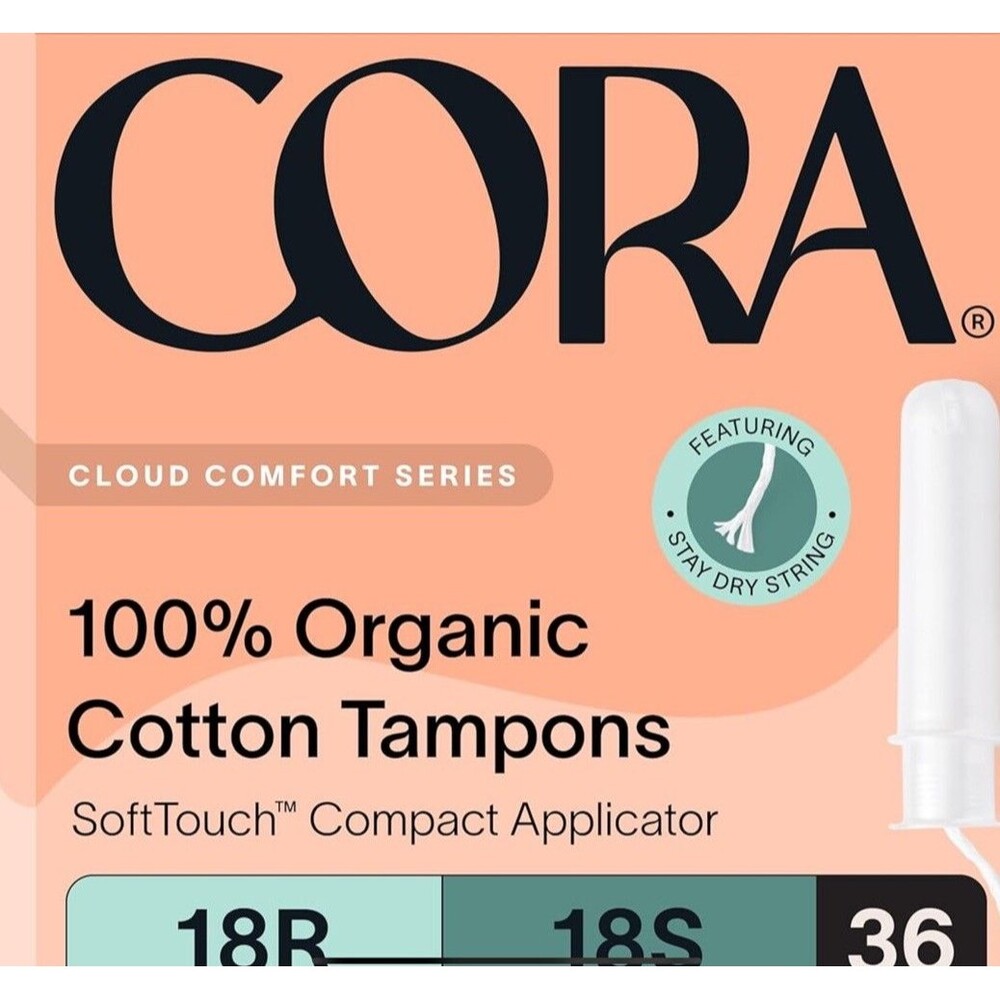 Cora 100% Organic Tampon 18 Super Plus ,18 Regular BPA-Free Applicator (2Pack)